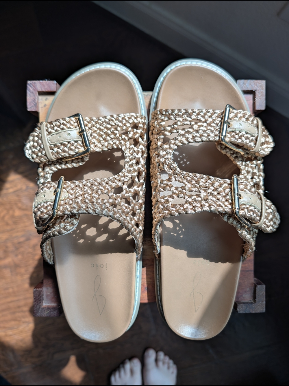 Joie Woven Double-Buckle Slide Sandals in Tan - Picture 3 of 3